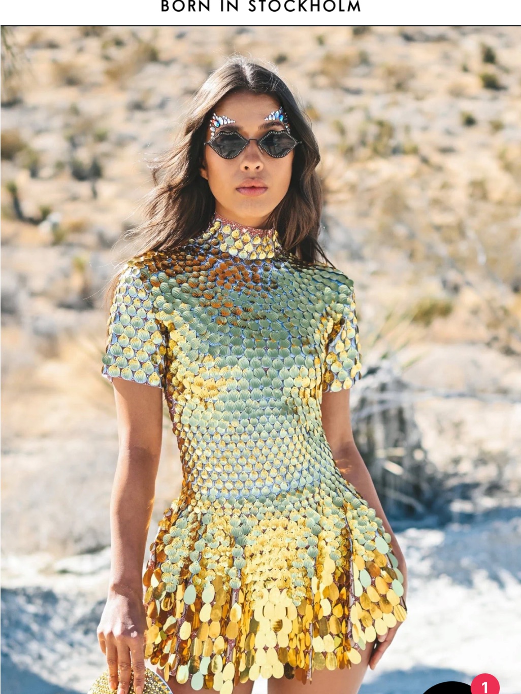 Gold Sequin Mini Dress With High Neck (Size Small)